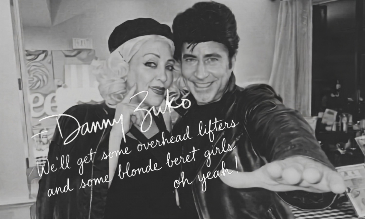 Signed Grease yearbook style photo with Danny Zuko and a guest